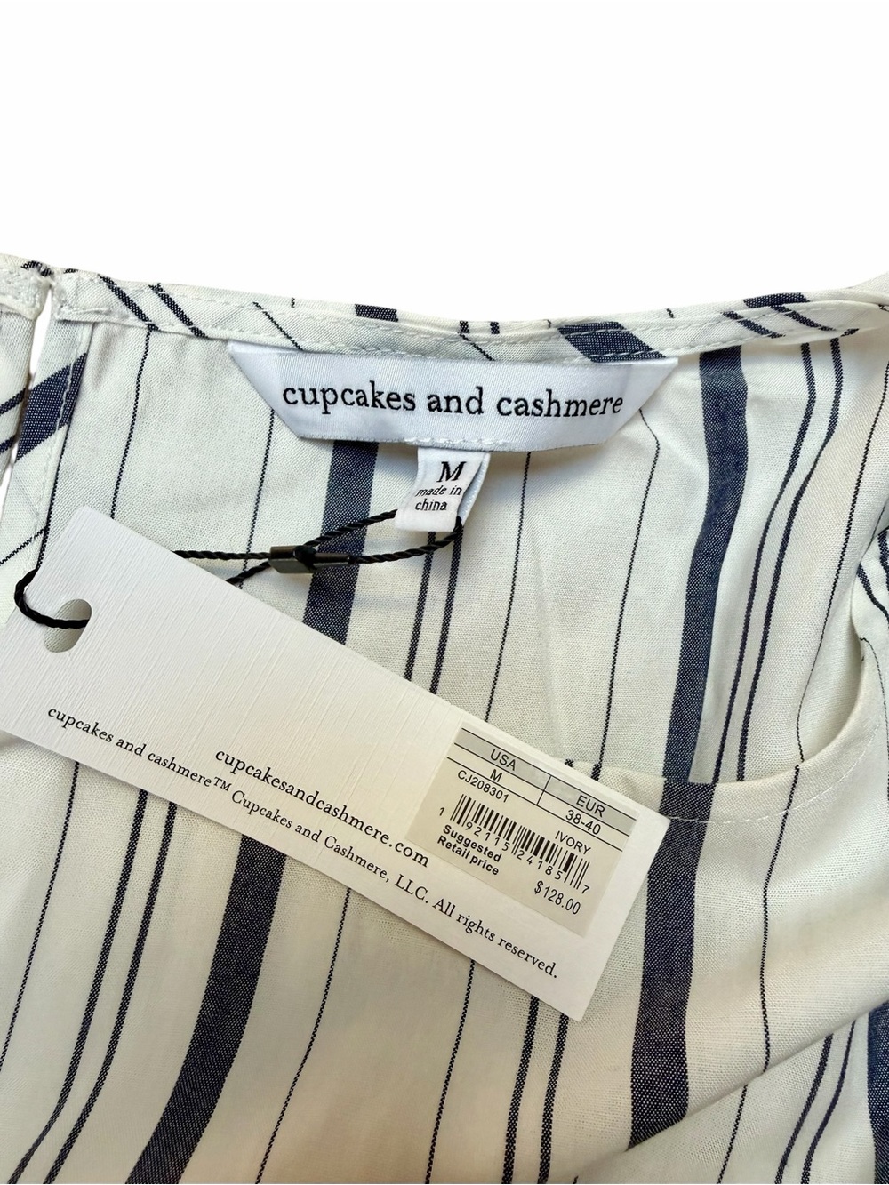 Cupcakes and Cashmere Ivory Stripe Tie Waist Midi Dress NWT M - Picture 14 of 16